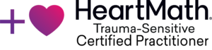 Trauma-Sensitive HeartMath logo with a pink and purple heart symbol and the text "HeartMath Trauma-Sensitive," certifying the ability to provide trauma-informed HeartMath practices.